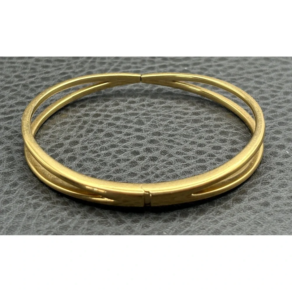 Nordstrom Gold Tone Crossover Bangle Bracelet Clear Cubic Zirconia Hinged
